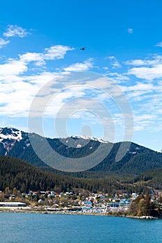View of Juneau, Alaska, with surrounding mountains and forests