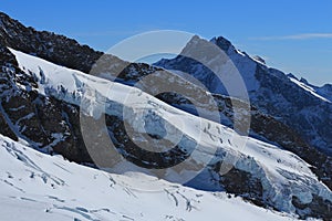 Part of the Aletsch glacier and mount Fiescher Gabelhorn. View f