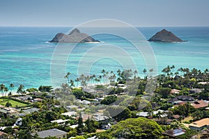 View of Kailua and the islands off the coast from the Lanikai Pillboxes Trail