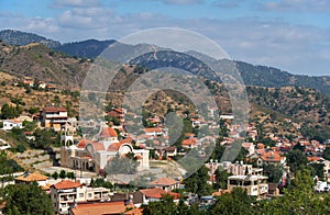 The view of Kakopetria village upon the foothill of the Troodos Mountain. Nicosia District. Cyprus