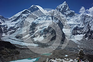 View from Kala Patthar of Khumbu Glacier, Everest and Nuptse mountain, Nepal