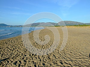 View of Kalamaki beach by the Ionian Sea and the place where Careta-Careta turtles lay their eggs photo