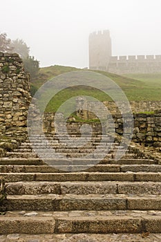 View of Kalemegdan fortress at fog from below fortress walls