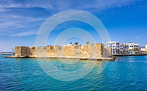 View of the Kales Venetian fortress at the entrance to the harbour, Ierapetra, Crete.