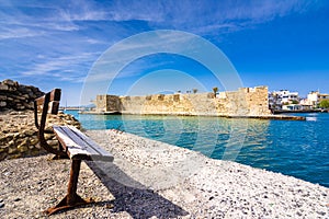 View of the Kales Venetian fortress at the entrance to the harbour, Ierapetra, Crete.