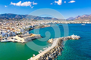 View of the Kales Venetian fortress at the entrance to the harbour, Ierapetra, Crete, Greece