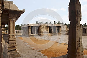 View of kalyana-mandpa from the entrance of ardha-mandapa, Pattabhirama Temple. Hampi, Karnataka. View from the west.
