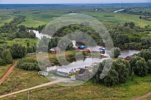 View of Kama River. Mouth of Toima River. Toyma flows into Kama near town Yelabuga, Russia. Summer natural landscape