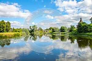 View of the Kamenka river in Suzdal, Russia