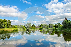 View of the Kamenka river in Suzdal, Russia