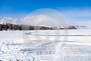 view of Kanas Lake Forest in Winter,xinjiang,china