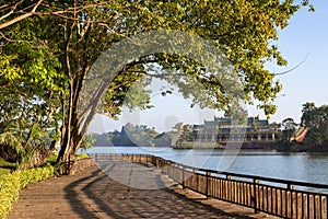 View of Kandawgyi Lake and Karaweik in Yangon