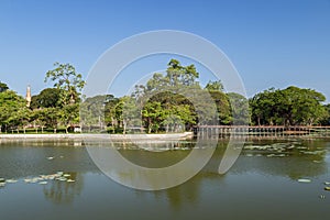 View of Kandawgyi Lake and park in Yangon