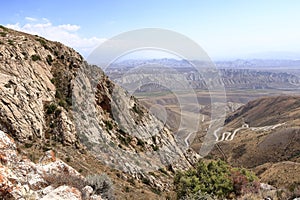 view from the Kara Koo Ashuu pass in Kyrgyzstan near Kazarman