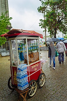 View of KarakÃ¶y Pier on rainy spring day view Istanbul Turkey