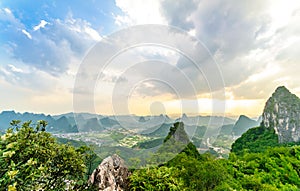 View on karst landscape from Moon Hill in Yangshuo