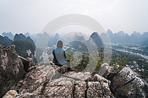 View of the Karst mountains in Guilin region of South China, close to Xingping village, Li River