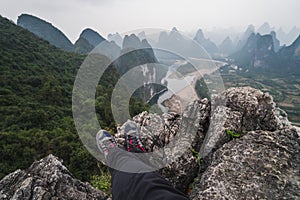 View of the Karst mountains in Guilin region of South China, close to Xingping village, Li River