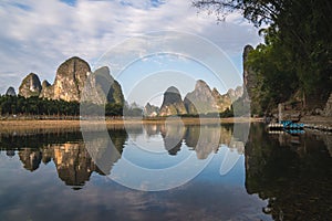 View of the Karst mountains in Guilin region of South China, close to Xingping village, Li River