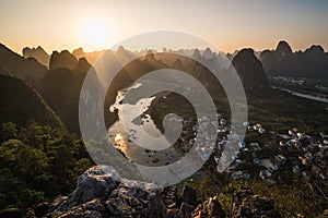 View of the Karst mountains in Guilin region of South China, close to Xingping village, Li River