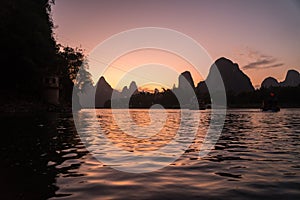 View of the Karst mountains in Guilin region of South China, close to Xingping village, Li River