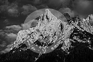 view on the karwendel mountains in Germany, Bayern-Bavaria, from the alpine town of Mittenwald