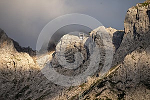 view on the karwendel mountains in Germany, Bayern-Bavaria, from the alpine town of Mittenwald