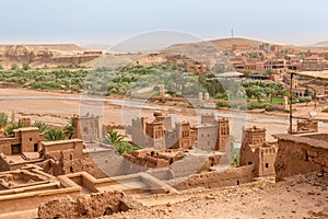 View from Kasbah Ait Benhaddou to valley with Ksars - Morocco