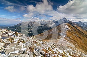 View from Kasprowy Wierch in High Tatra Mountains, Poland.