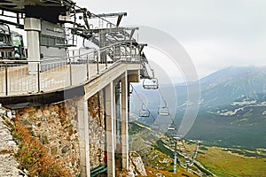 View from the Kasprowy Wierch mountain with ski lift.