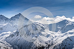 View from Kasprowy Wierch at Swinica mountain peak at winter