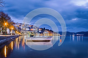 View of Kastoria town and Orestiada or `Orestias` lake, Macedonia, Greece