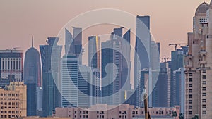 View from Katara Beach timelapse in Doha, Qatar, towards the West Bay and city center