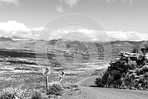 View from Katbakkies Pass in the Western Cape Cederberg. Monochrome