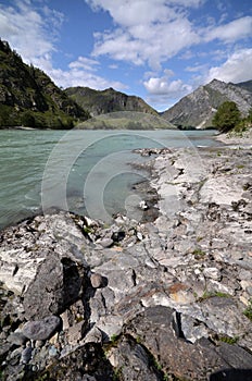 View of the Katun river against the background of mountains