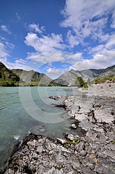 View of the Katun river against the background of mountains