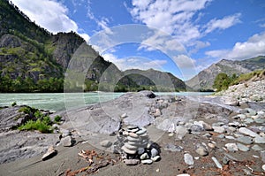 View of the Katun river against the background of mountains