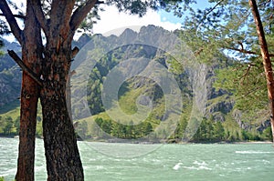 View of the Katun river against the background of mountains