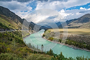 View of the Katun river and Altai mountains. Altai Republic, Siberia, Russia