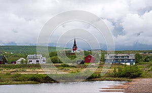 View of Kautokeino is municipality in Finnmark county, village of Guovdageaidnu/Kautokeino and Guovdageaidnu-Kautokeino River, N