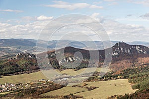 View from Kecka hill in autumn Sulovske skaly mountains in Slovakia