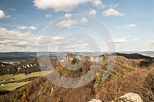 View from Kecka hill in autumn Sulovske skaly mountains in Slovakia
