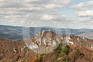 View from Kecka hill in Sulovske skaly mountains in Slovaka during nice autumn day