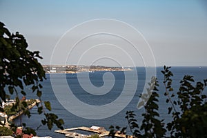 View of the Kerch Strait from Mount Mitridat in Kerch in summer