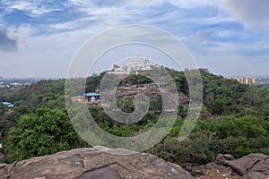 View at the Khandagiri Temple in Udayagiri and Khandagiri Cave Complex in Bhubaneswar, Odisha, India