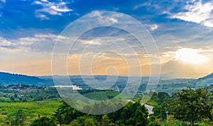 View from Khao Kho and great mountain view as background at the highland in sunset time