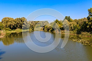 View on Khorol river in Myrhorod, Ukraine