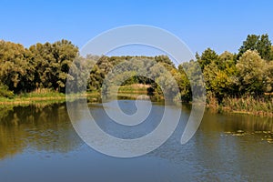 View on the Khorol river in Myrhorod, Ukraine