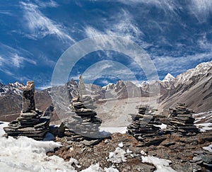View of Khumbu glacier from Chukhung Ri peak in Sagarmatha National Park, Nepal Himalaya