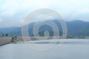 View of Khun Dan Prakan Chon Dam in Thailand